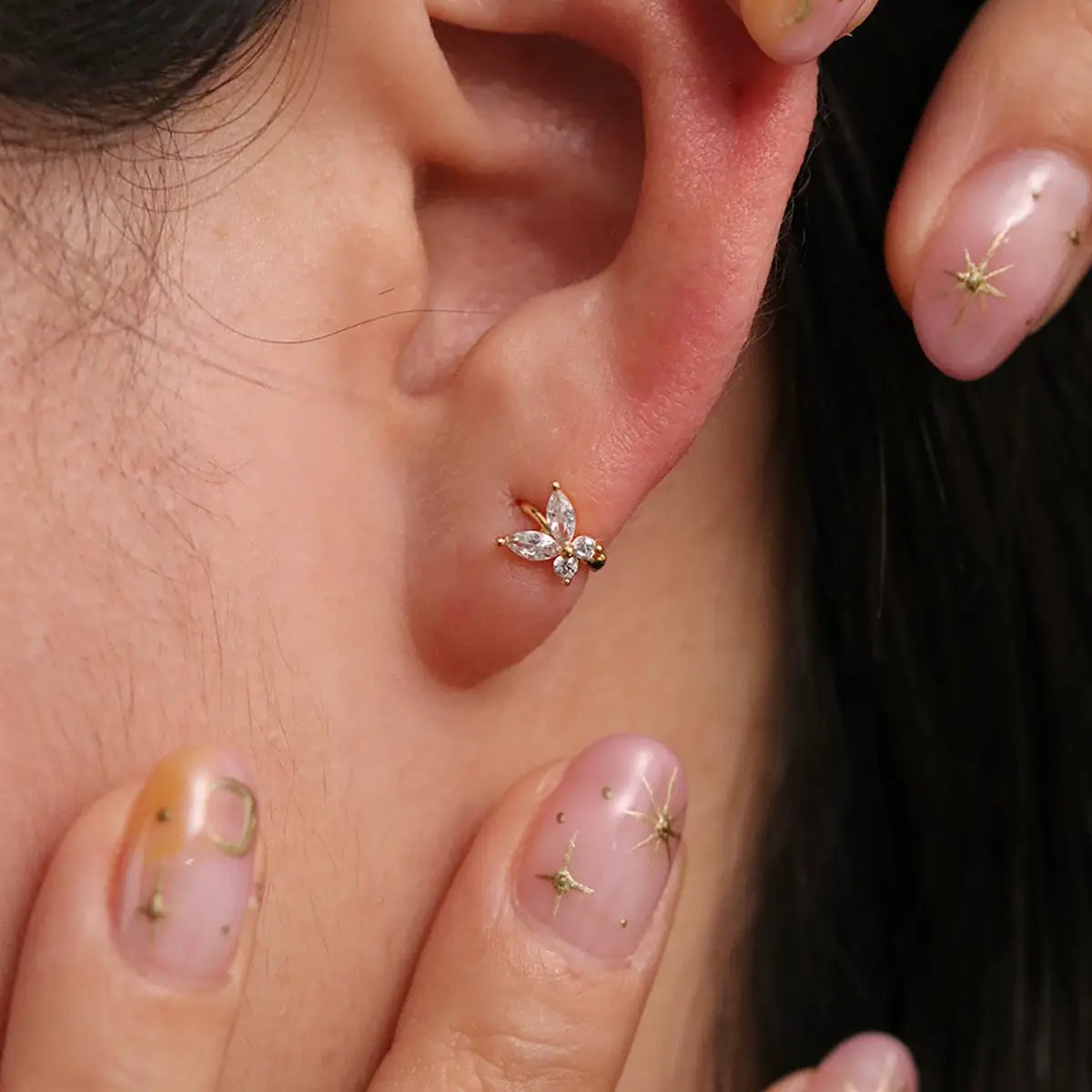 Crystal Butterfly Huggie Earring by Nabi London