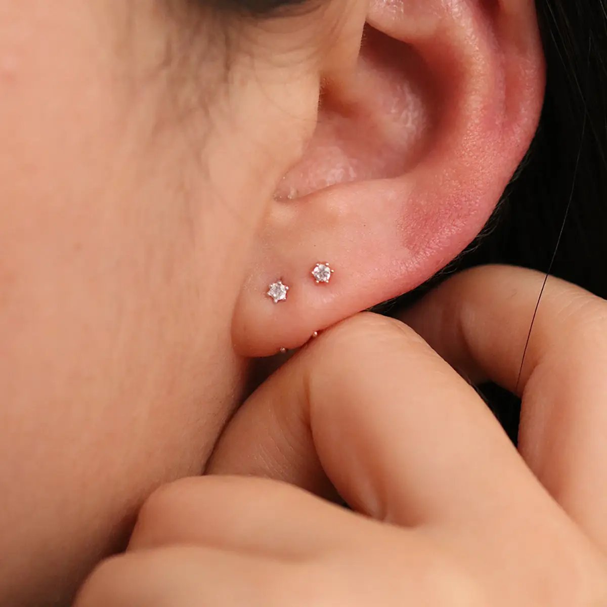 Simple Cubic Open Huggie Earring by Nabi London