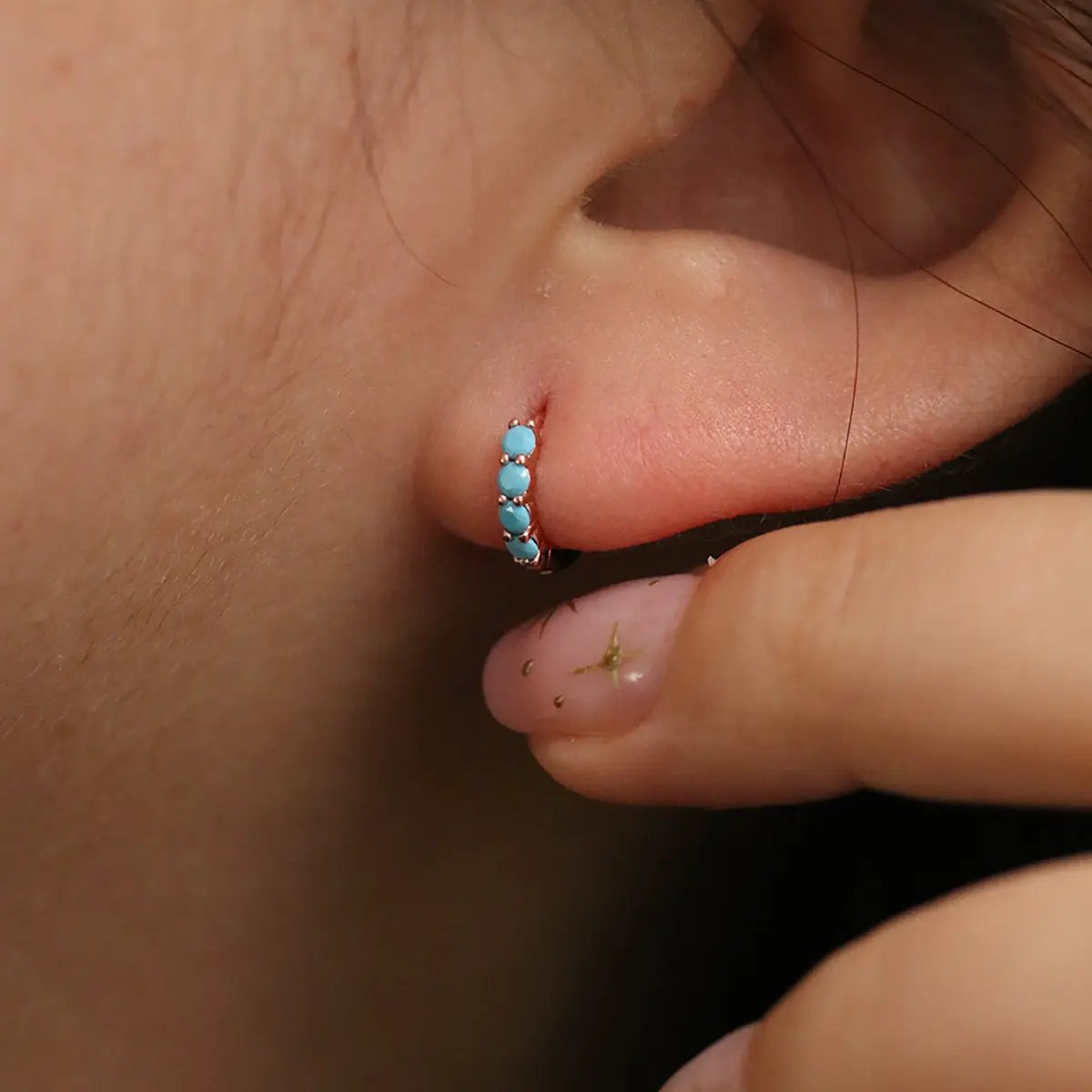 Turquoise Pave Huggie Earring by Nabi London