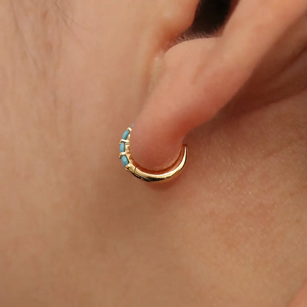 Turquoise Pave Huggie Earring by Nabi London