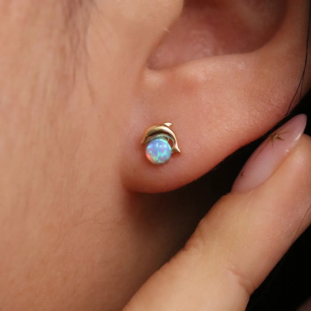 Opal Dolphin earrings by Nabi London