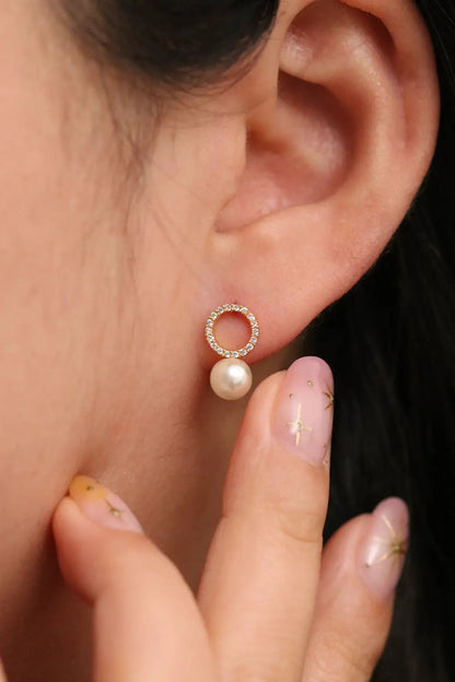 Circle pearl drop earrings by Nabi London