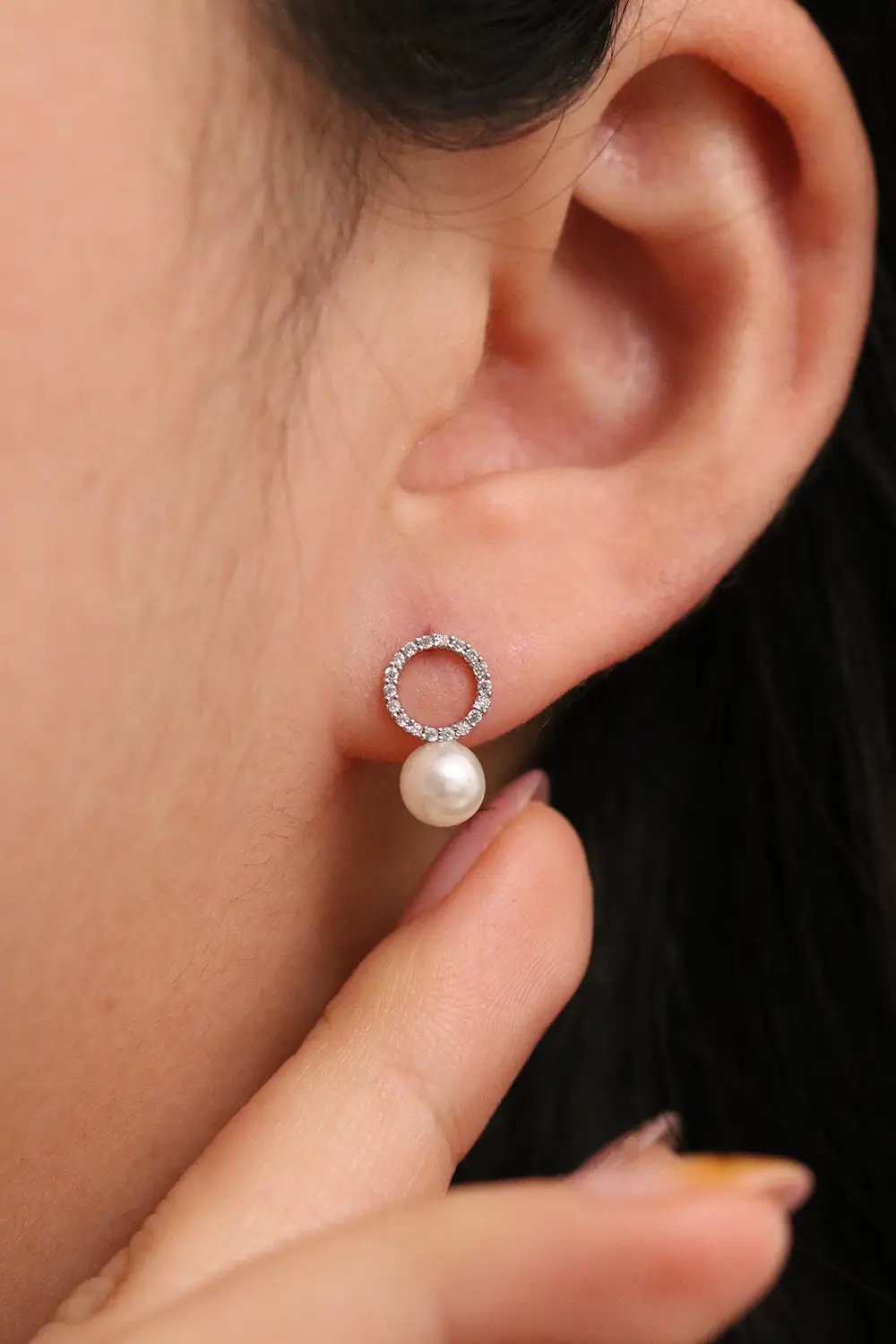 Circle pearl drop earrings by Nabi London