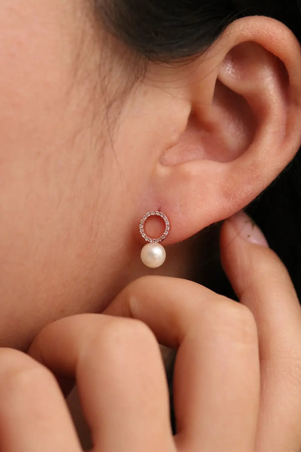 Circle pearl drop earrings by Nabi London