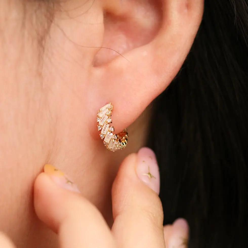 White Topaz Semi-Hoop Earring by Nabi London