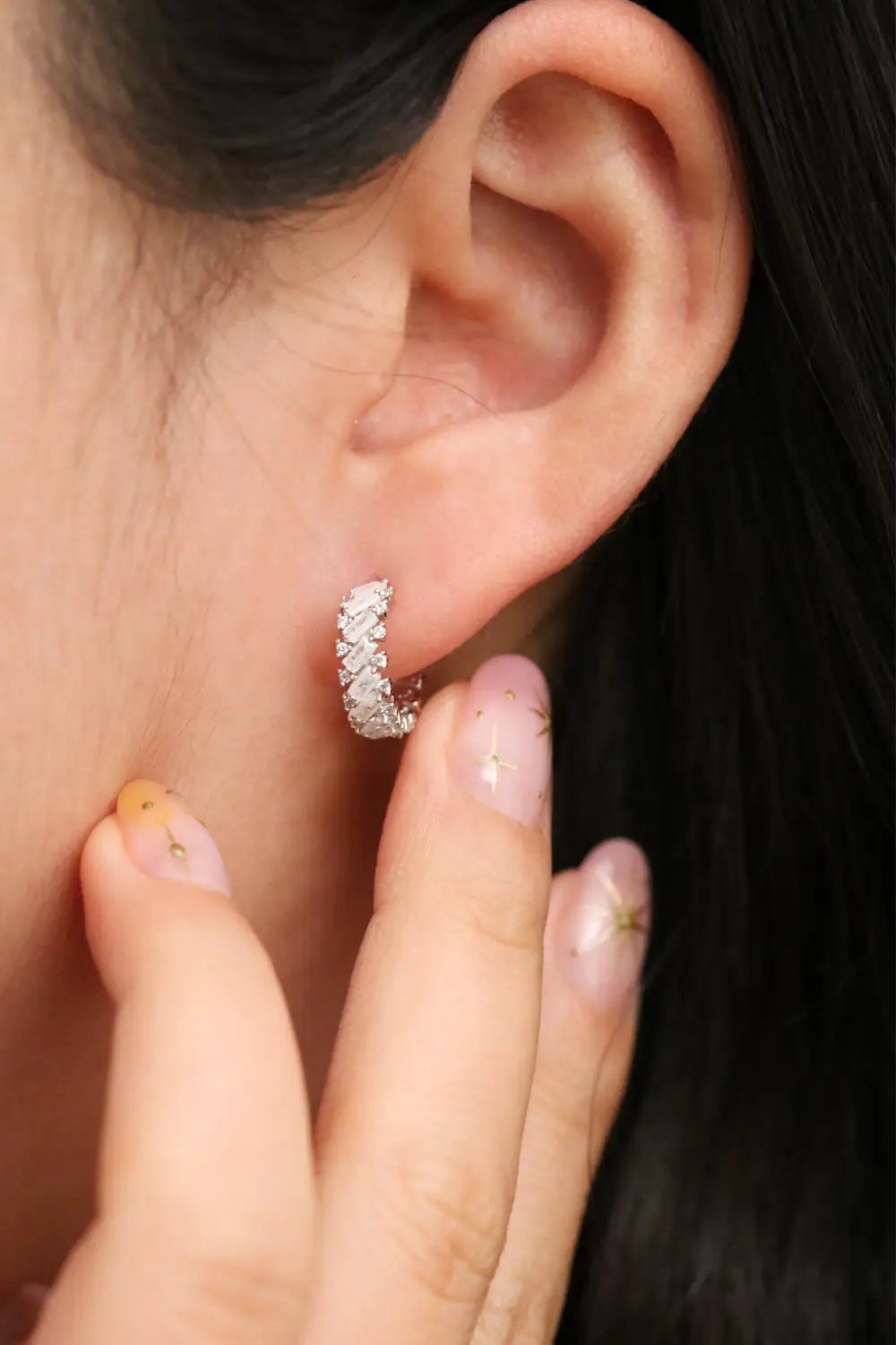 White Topaz Semi-Hoop Earring by Nabi London