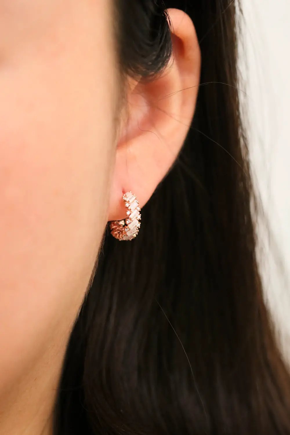 White Topaz Semi-Hoop Earring by Nabi London