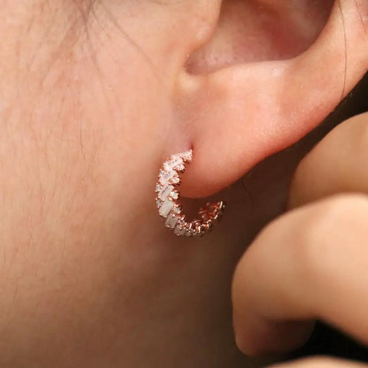 White Topaz Semi-Hoop Earring by Nabi London