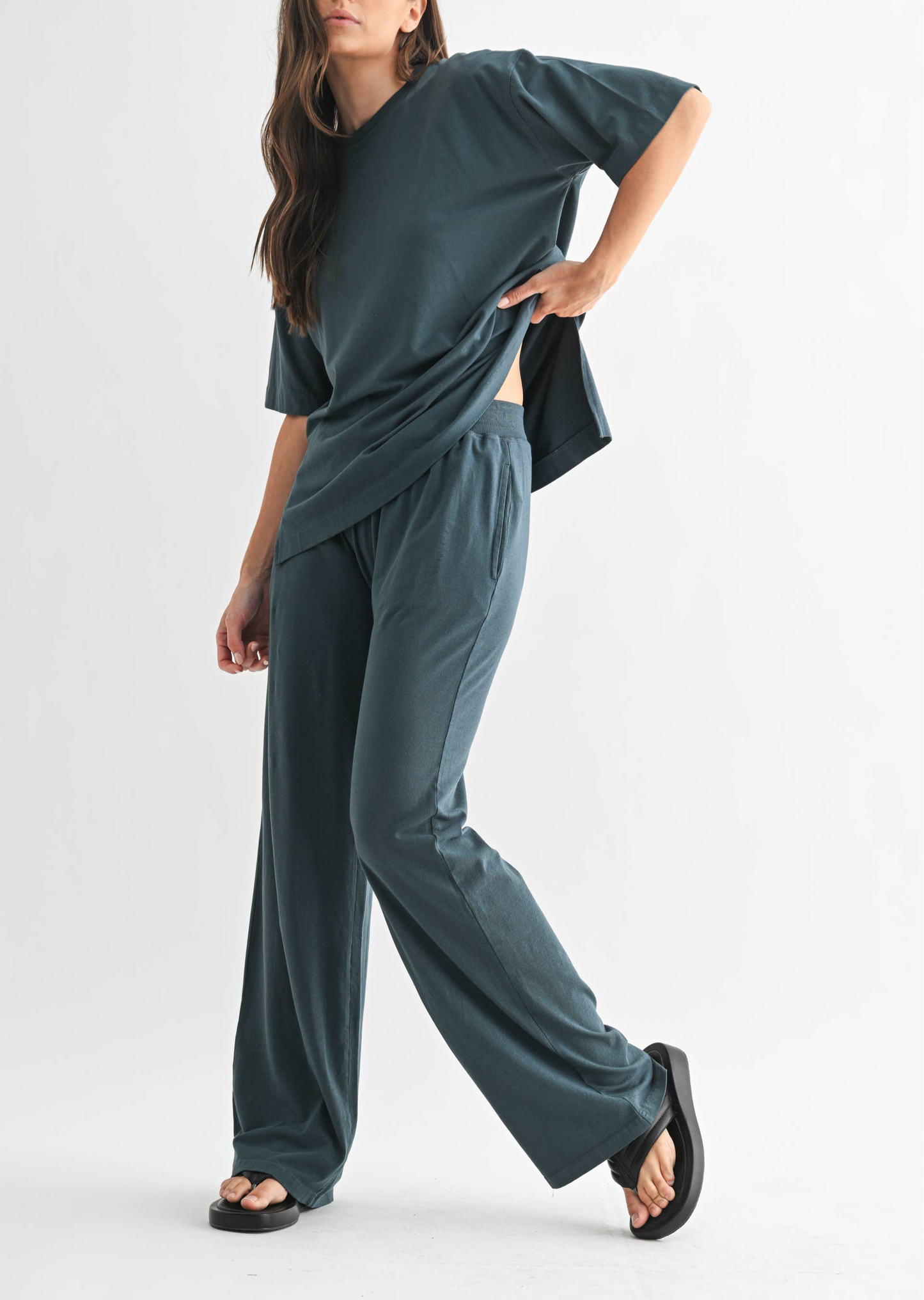 Coastal Drift Pima Cotton Pant Set in Slate Teal — oversized for ultimate comfort by Me & I