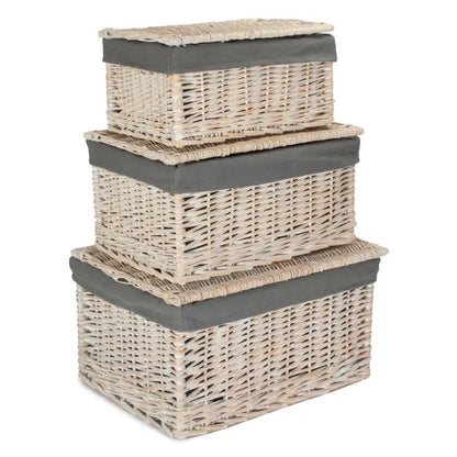 Whitewash Steamed Grey Cotton Lined Wicker Storage Basket by Red Hamper