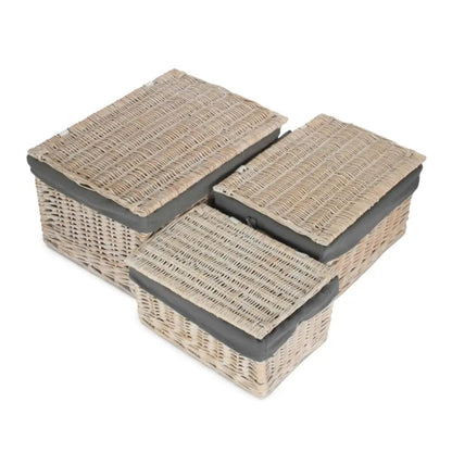 Whitewash Steamed Grey Cotton Lined Wicker Storage Basket by Red Hamper