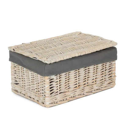 Whitewash Steamed Grey Cotton Lined Wicker Storage Basket by Red Hamper