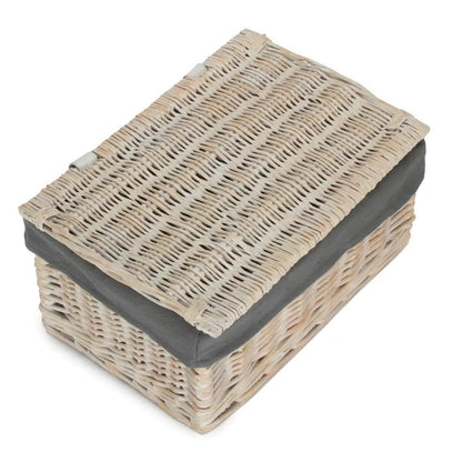 Whitewash Steamed Grey Cotton Lined Wicker Storage Basket by Red Hamper