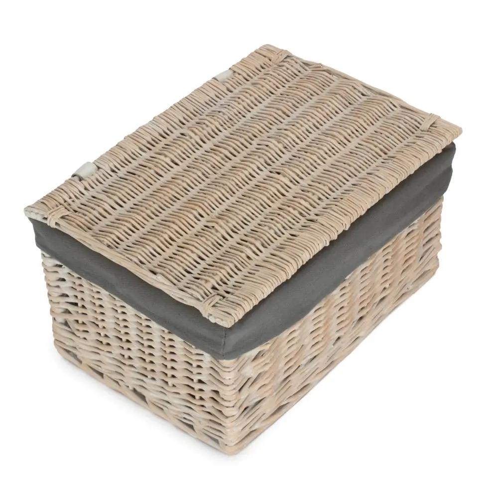 Whitewash Steamed Grey Cotton Lined Wicker Storage Basket by Red Hamper