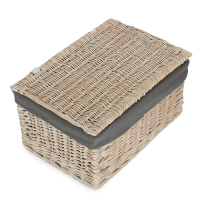 Whitewash Steamed Grey Cotton Lined Wicker Storage Basket by Red Hamper