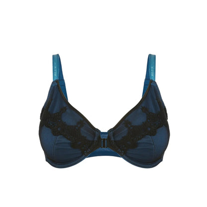 Elysia - Navy Blue Silk & Organic Cotton Front Closure Full Cup Underwired Bra by Juliemay Lingerie