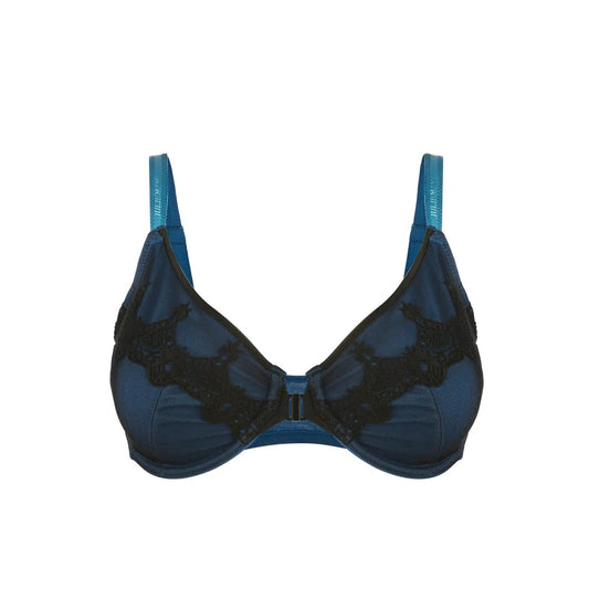 Elysia - Navy Blue Silk & Organic Cotton Front Closure Full Cup Underwired Bra by Juliemay Lingerie