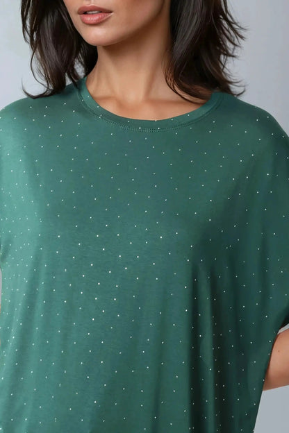 Green Embellished Round Neck T-Shirt by Aftershock London