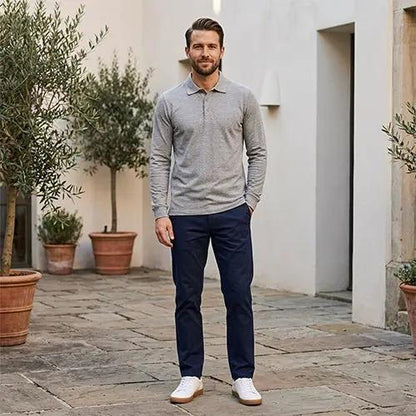 Mens Long Sleeve Cotton Polo Shirt - 1268 by Ek Wholesale