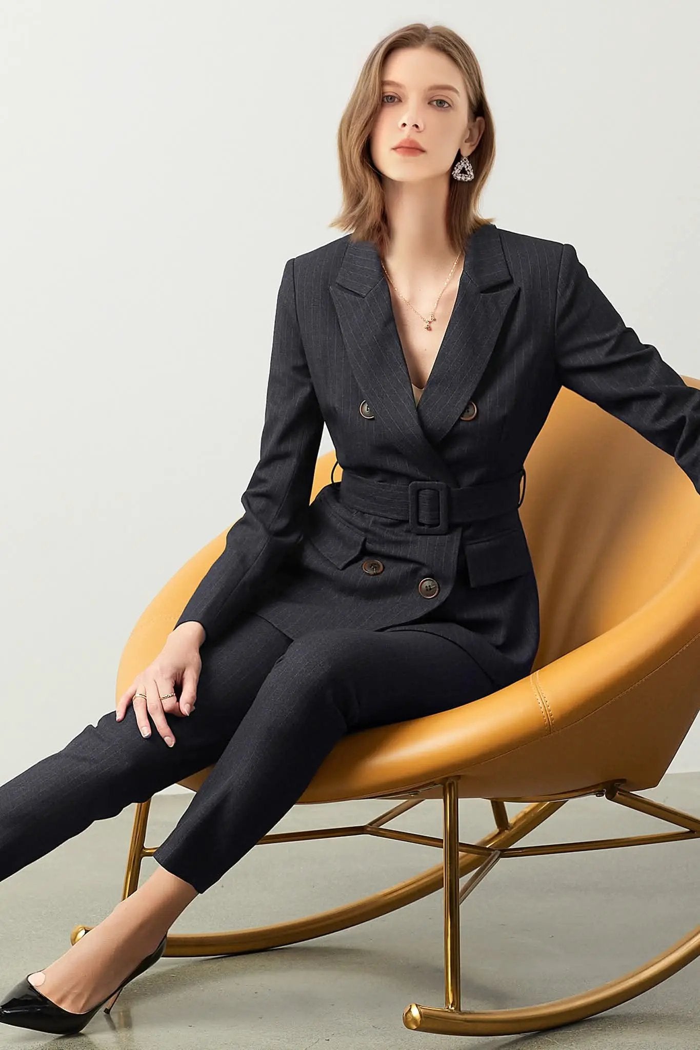 The Noir Élan Belted Stripped Suit by EDKAY COLLECTION UK