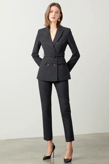 The Noir Élan Belted Stripped Suit by EDKAY COLLECTION UK