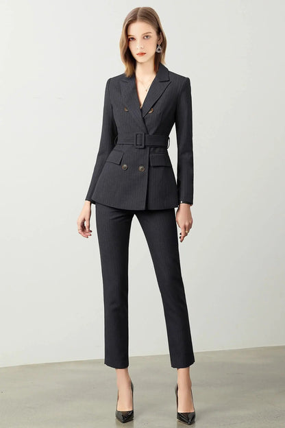 The Noir Élan Belted Stripped Suit by EDKAY COLLECTION UK