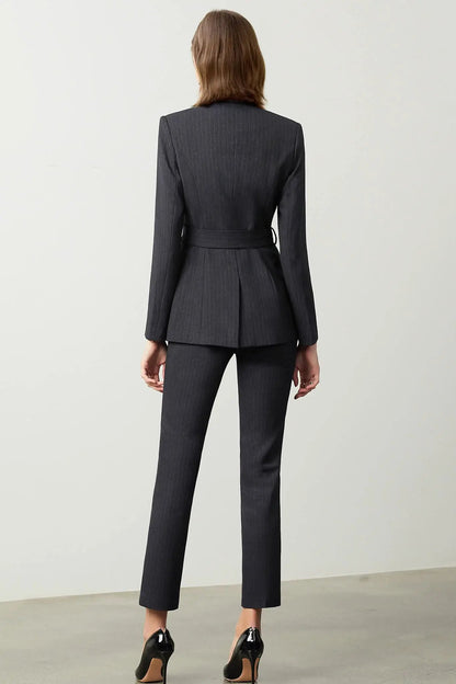 The Noir Élan Belted Stripped Suit by EDKAY COLLECTION UK