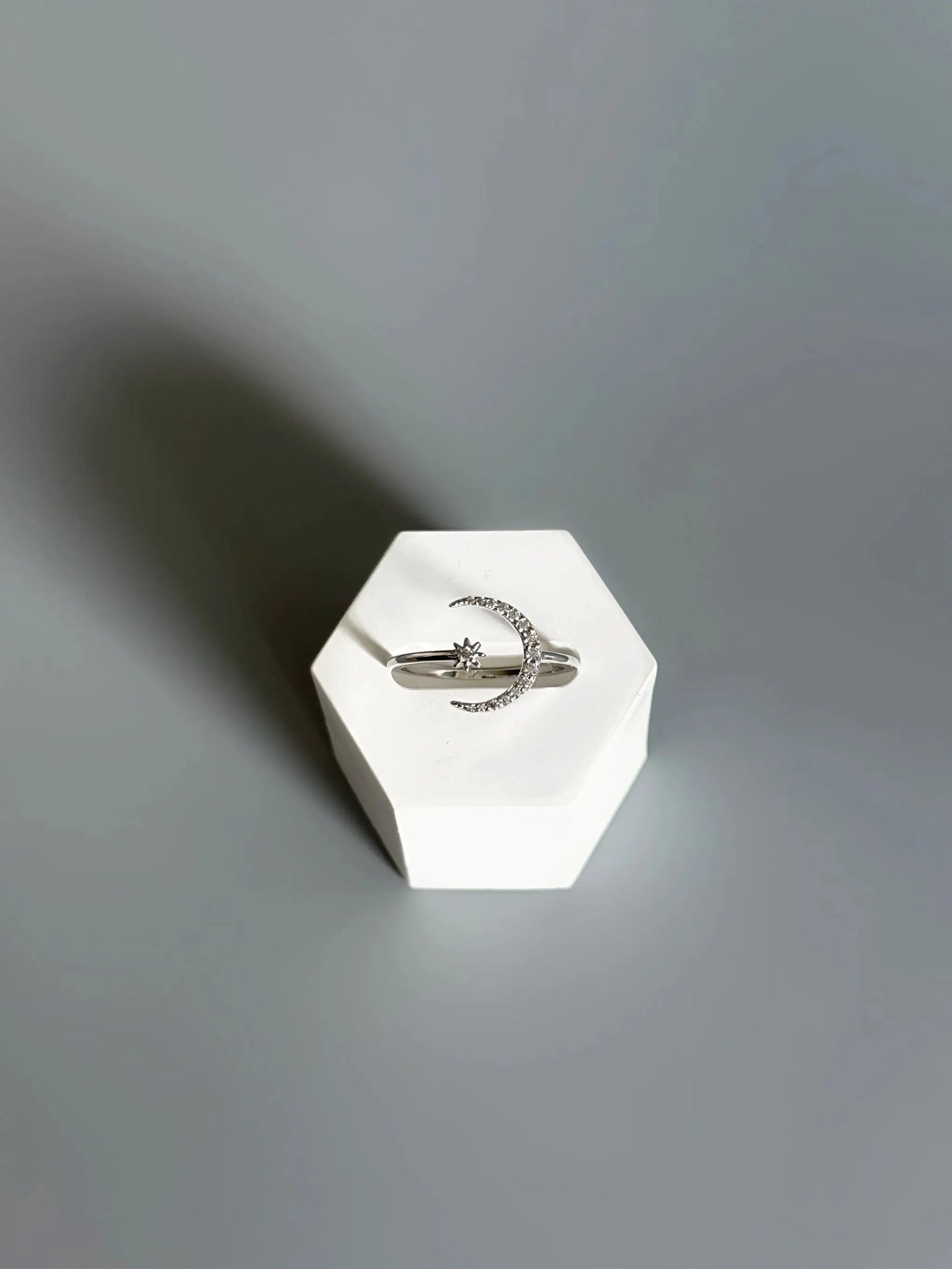 925 Sterling Silver Moon & Star Adjustable Ring – Sparkle Like the Night Sky by LAURRÈ Jewellery