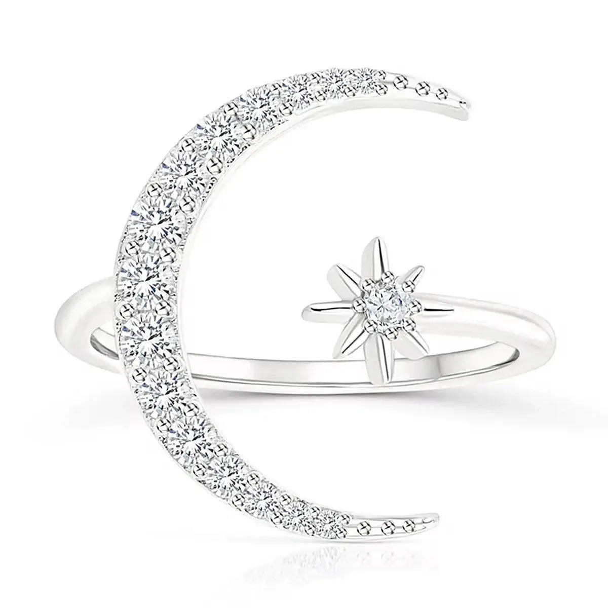 925 Sterling Silver Moon & Star Adjustable Ring – Sparkle Like the Night Sky by LAURRÈ Jewellery