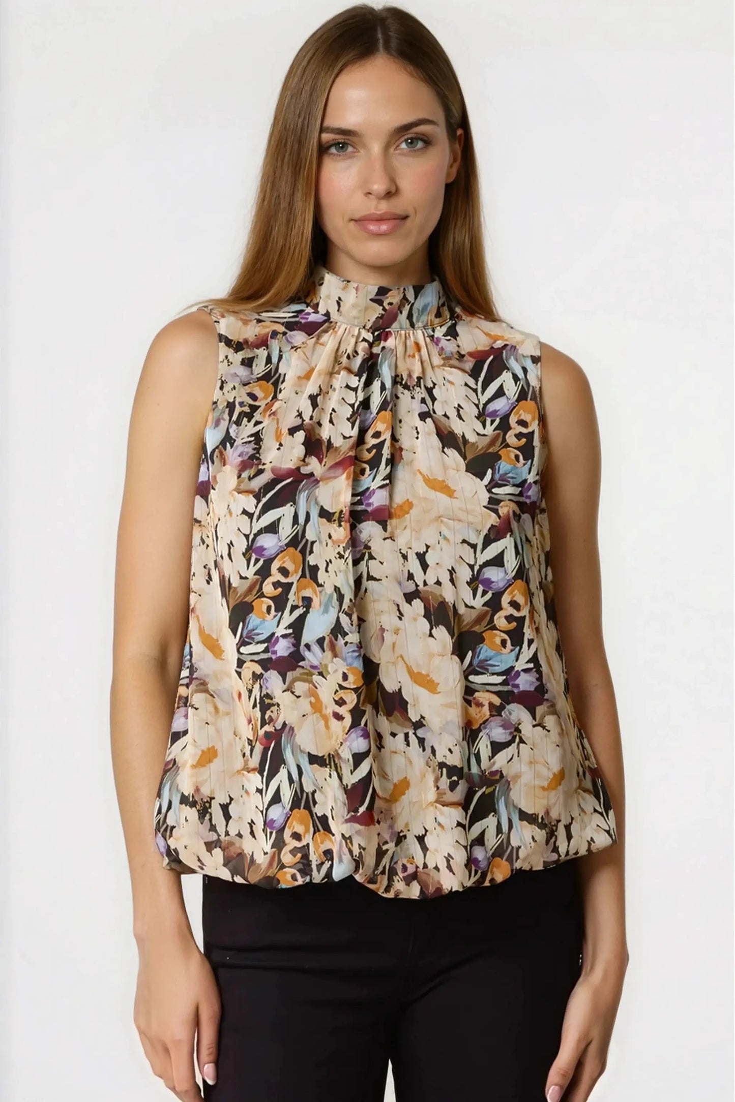 Black Floral High Neck Puffball Top by Aftershock London