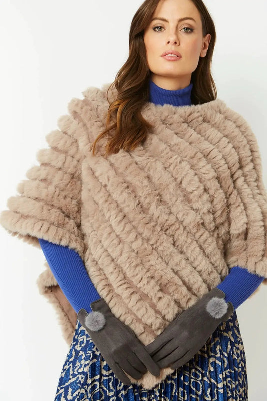 Grey Faux Suede Gloves With Faux Fur Pom by Jayley