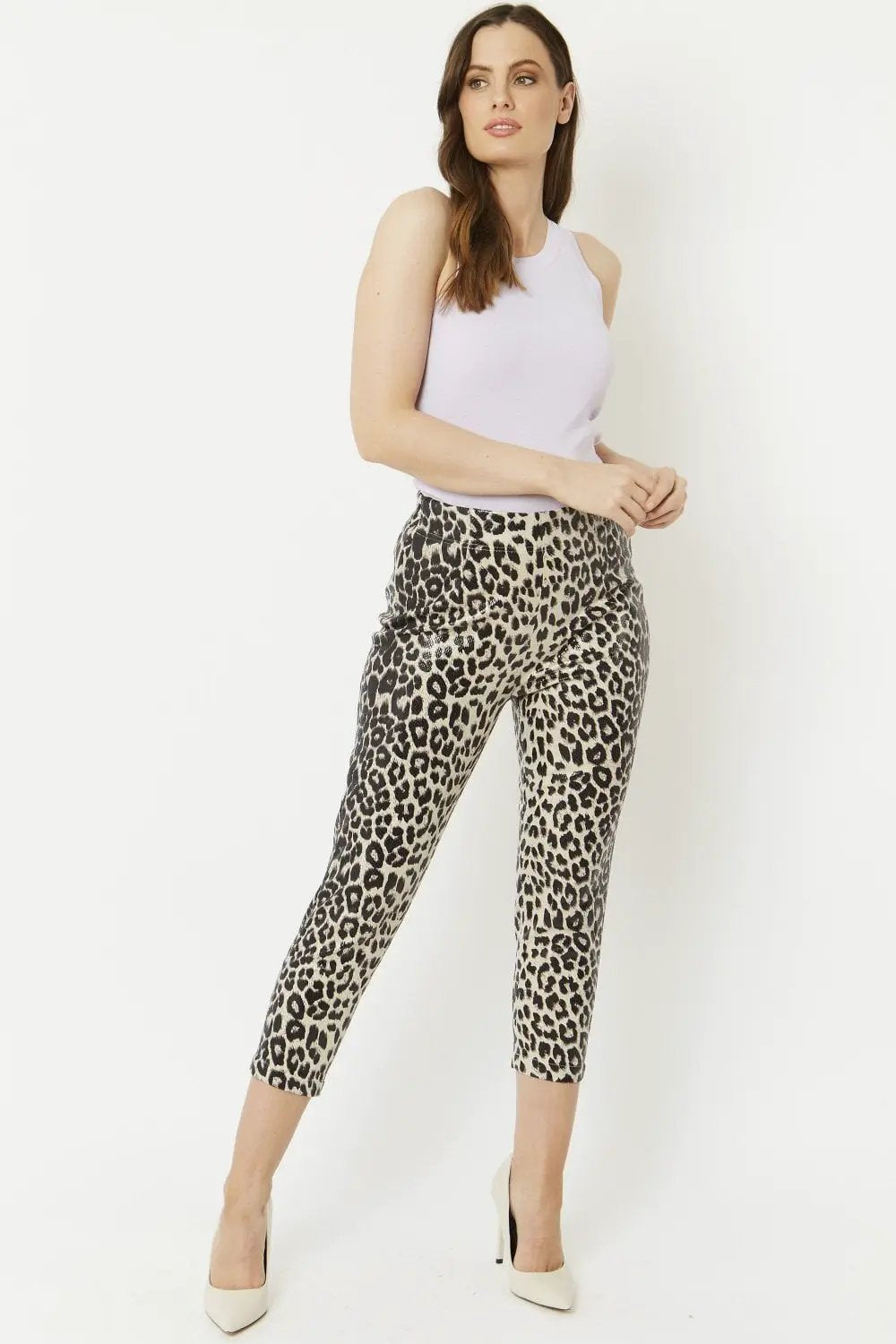 Grey Leopard Print Faux Suede Trousers by Jayley
