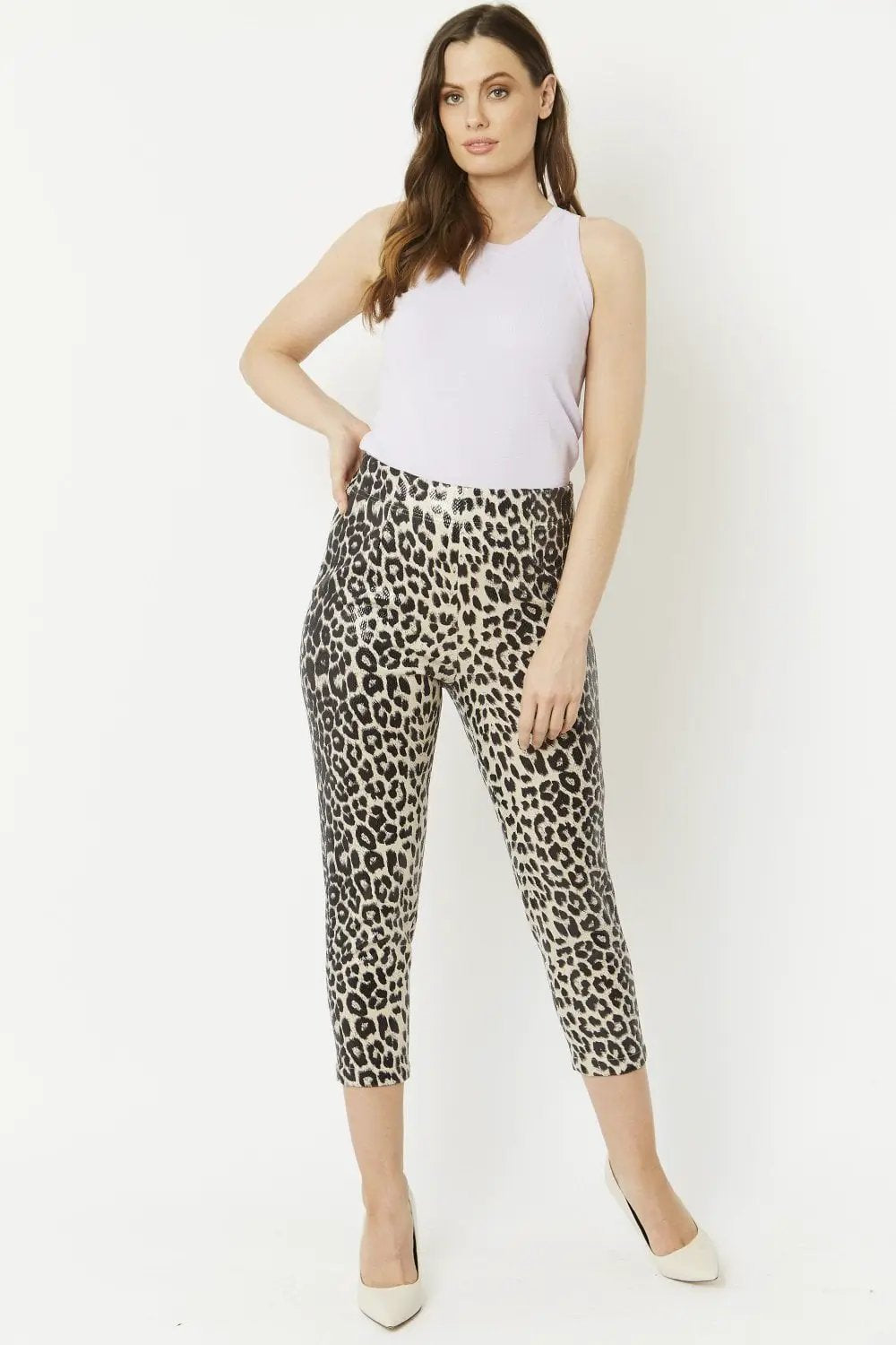Grey Leopard Print Faux Suede Trousers by Jayley