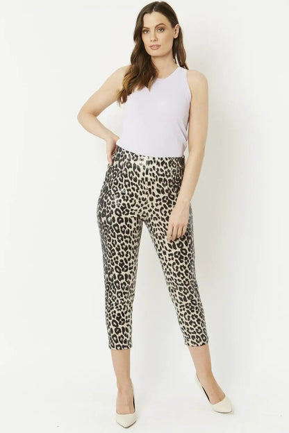 Grey Leopard Print Faux Suede Trousers by Jayley