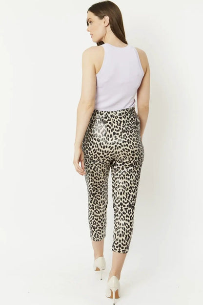Grey Leopard Print Faux Suede Trousers by Jayley