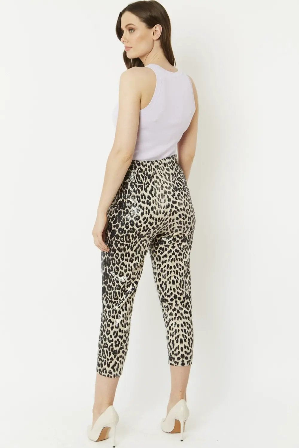 Grey Leopard Print Faux Suede Trousers by Jayley