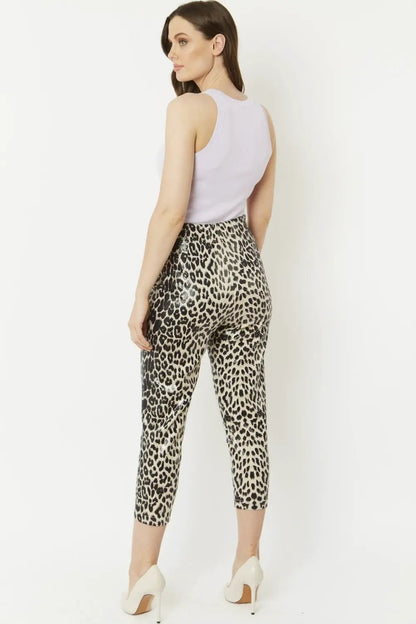 Grey Leopard Print Faux Suede Trousers by Jayley