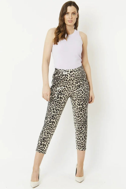 Grey Leopard Print Faux Suede Trousers by Jayley