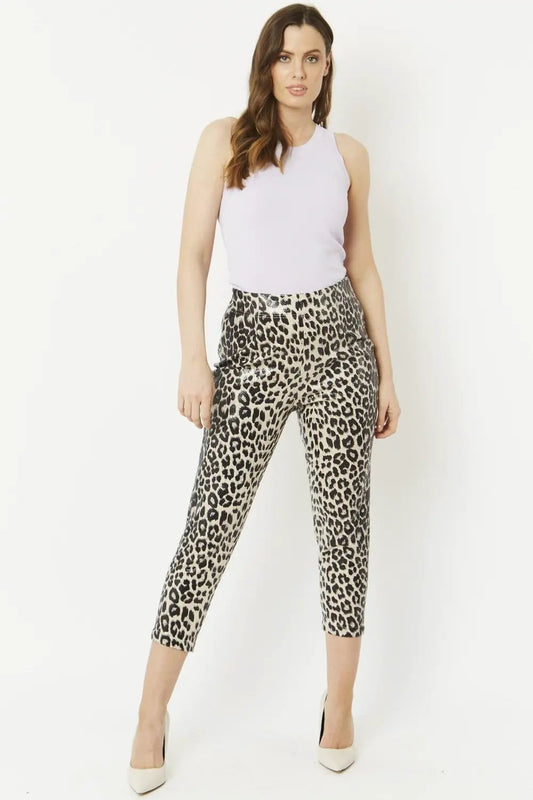 Grey Leopard Print Faux Suede Trousers by Jayley