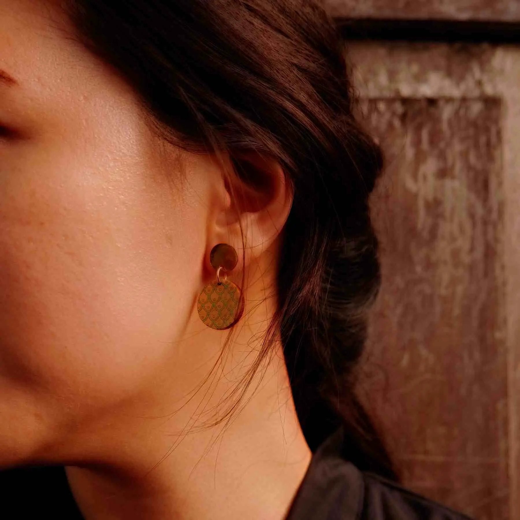 Grinsing Recycled Wood Earrings by Paguro Upcycle