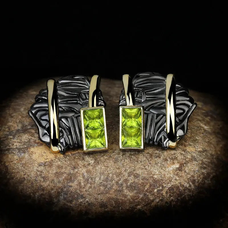Unique 925 Silver Women's Earrings Black Gold Two-tone Jewelry Inlaid with Green Crystal Earrings Women's Party Jewelry by All Mart Bristol Ltd