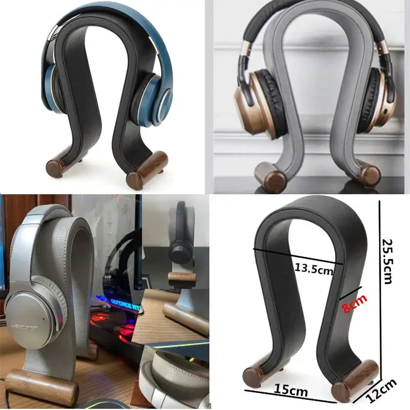 Universal Gaming Headset Stand PU Leather+Wood Headphone Holder Desk Display Shelf for Wired/Wireless Headphones Space Saving by All Mart Bristol Ltd