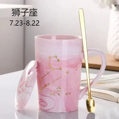 Natural Marble 12 Constellation Ceramic Pink Zodiac Mug With Lid Coffee Mugs Creative Personality Cup 380ml Cups And Mugs Xicara by All Mart Bristol Ltd