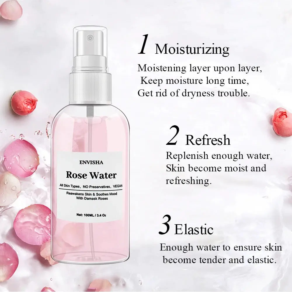 ENVISHA Rose Water For Face Facial Toner Organic Rose Petals Essence Moisturizing Serum Refresh Elastic Shrink Pores Skin Care by All Mart Bristol Ltd