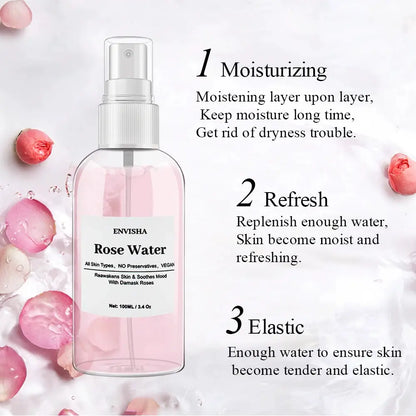 ENVISHA Rose Water For Face Facial Toner Organic Rose Petals Essence Moisturizing Serum Refresh Elastic Shrink Pores Skin Care by All Mart Bristol Ltd