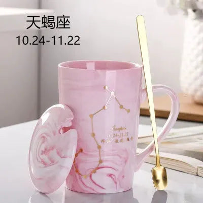 Natural Marble 12 Constellation Ceramic Pink Zodiac Mug With Lid Coffee Mugs Creative Personality Cup 380ml Cups And Mugs Xicara by All Mart Bristol Ltd