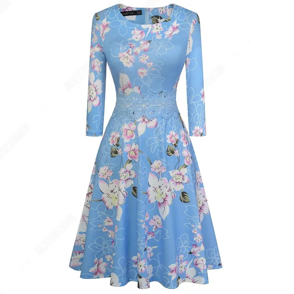 Women Vintage Casual Round Neck A line Summer Elegant Floral Lace Patchwork Sleeveless Tunic Party Swing Dress HA079 by All Mart Bristol Ltd