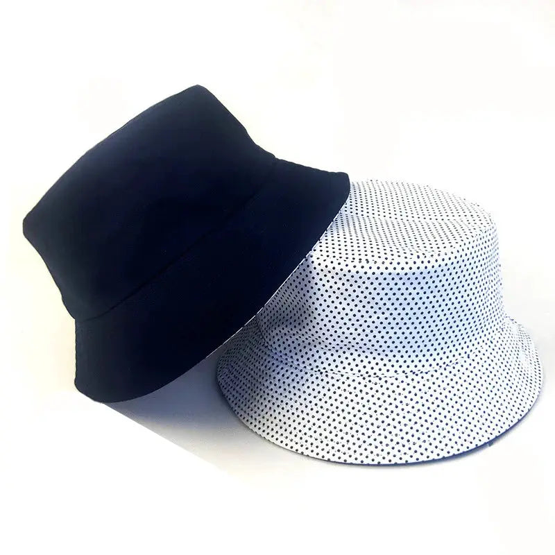 Black Solid Dots Bucket Hat Two Side Wear Unisex Simple Bob Caps Hip Hop Gorros Men Women Panama Cap Beach Fishing Boonie Sunhat by All Mart Bristol Ltd
