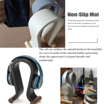 Universal Gaming Headset Stand PU Leather+Wood Headphone Holder Desk Display Shelf for Wired/Wireless Headphones Space Saving by All Mart Bristol Ltd