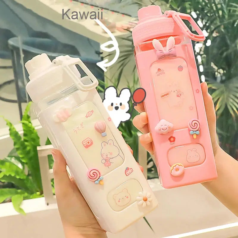 Kawaii Shaker Water Bottle With Straw Sticker Cute BPA Free 700ml/900ml Plastic Tea Milk Portable Gourde Drink Bottle For Girl by All Mart Bristol Ltd